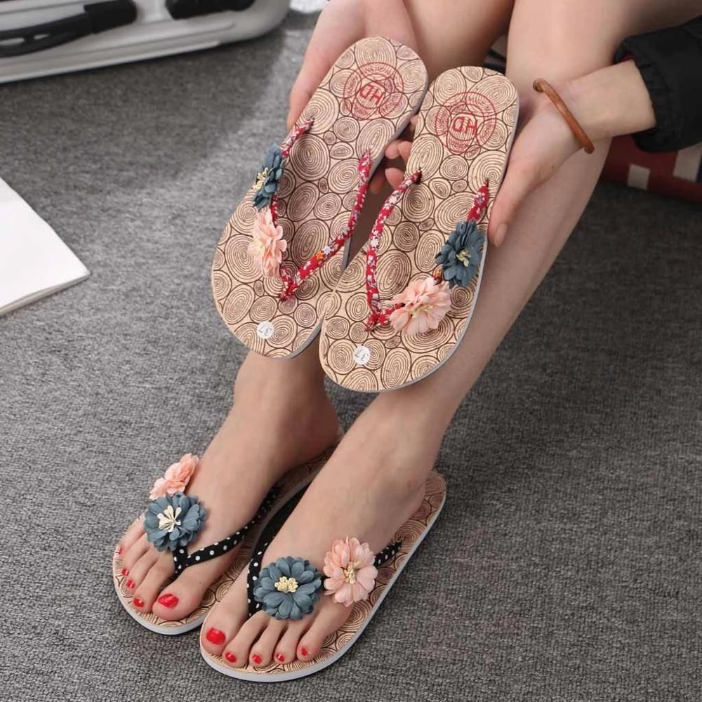 Bohemia Holiday Slippers Women Summer Beach Casual Shoes Ethnic Flower Flip Flops mujer slides Flat Casual Slipper Floor Shoes