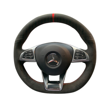 All Black Suede Leather Steering Wheel Red Stitch on Wrap Cover Fit For Mercedes Benz S-Class S500 2016 / A-Class AMG A45 16-19