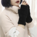 Autumn Winter Mink Cashmere Gloves Women Warm Soft Half-Finger Mittens Short Knitted Fingerless Gloves