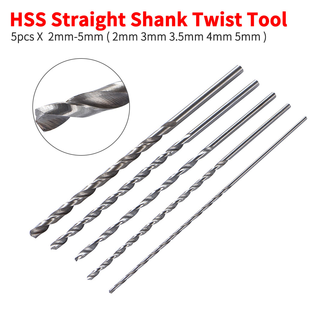 2mm 3mm 3.5mm 4mm 5mm 5pcs Extra Long 150mm HSS Twist Drill Straigth Shank Auger Wood Metal Drilling Tools Drill Bit