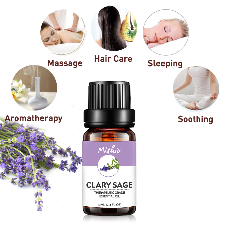 Mishiu Clary Sage Essential Oil Lavender Ginger Frankincense Humidifier Fragrance Relieve Stress Oil Massage Bathing Skin 10ML