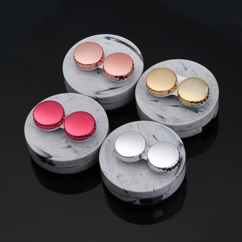 1 Set Unisex Cute Marble Stripe Contact Lens Case Travel Glasses Lenses Box Eyes Care Holder Container Eyewear Accessories Kit