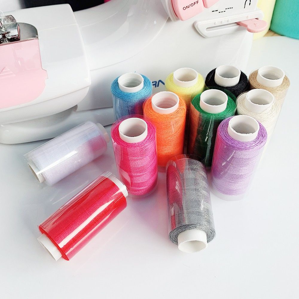 12 Colors Mixed 100% Cotton Yarn Sewing Thread Roll Machine Hand Embroidery 300 Meters/roll For Home Sewing Kit