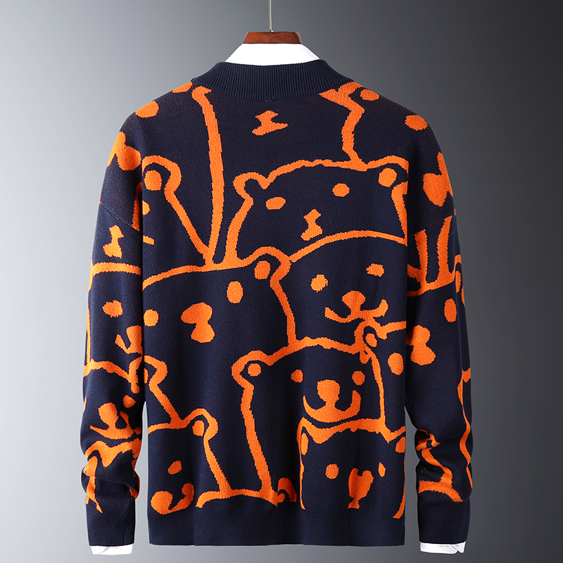 Polar Bear Pattern Mens Sweaters Fit Casual Slim Knitted Cotton Long Sleeve Sweater Warm 2020 Trendy Round Collar Pullovers Male