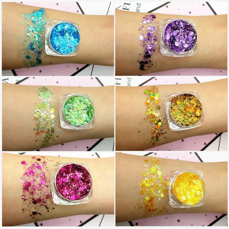 19 Colors Mermaid Sequins Gel Holographic Sequins Hair Body Face Glitter Gel Art Loose Sequins Shimmer Diamond Eye Shadow