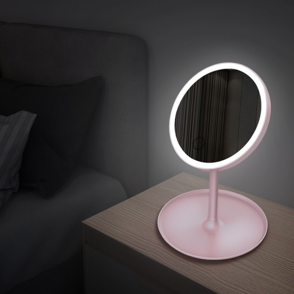 LED Makeup Mirror with Ring of Light HD Vanity Mirrors Smart Touch Control Illuminated Stand Up Desk Table Mirror USB Charge