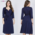 Ever Pretty Plus Size Navy Blue Cocktail Dresses 2020 A-line Knee Length Short Sleeve Chiffon Elegant Short Party Gowns EZ07669