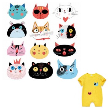 1 Set Cute Animal Cat Iron On Patches For DIY Heat Transfer Clothes T-Shirt Thermal Stickers Decoration Printing