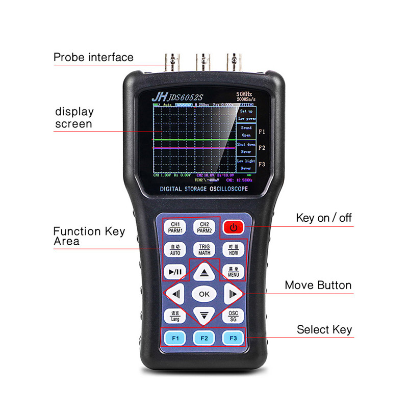 Portable Handheld Oscilloscope JDS6052S Digital Storagesignal Function Generator 20MHz Oscilloscope AC/DC Input Coupling