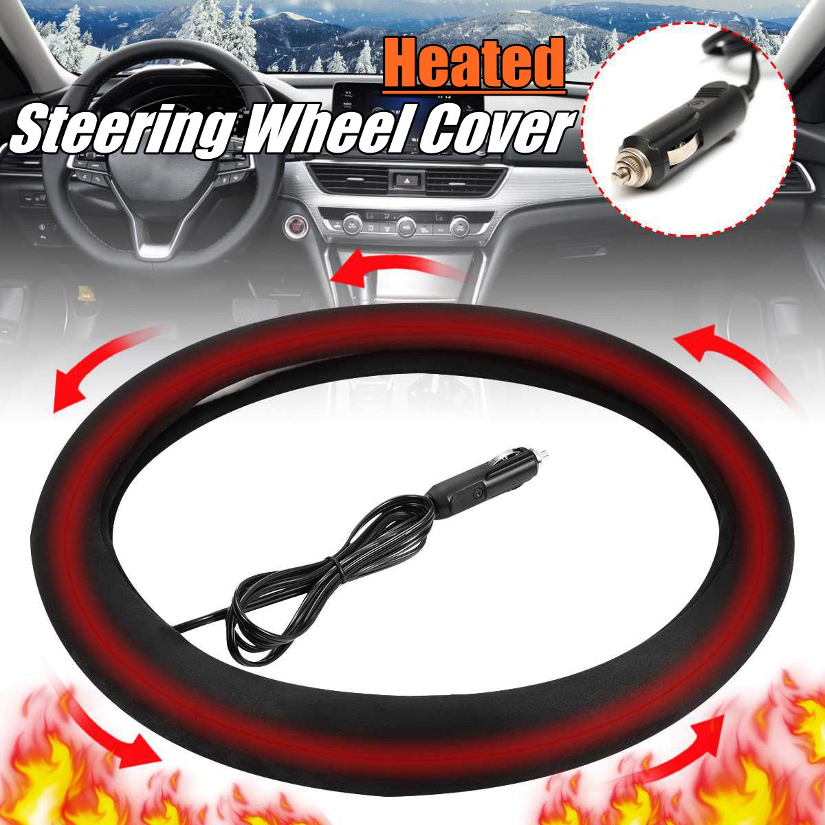 38cm 12V Auto Car Lighter Plug Heated Heating Electric Steering Wheel Covers Warmer Winter LW Universal Steering Covers