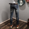 Italian Style Fashion Men Jeans Retro Wash Black Blue Slim Fit Ripped Jeans Men High Quality Streetwear Vintage Designer Jeans