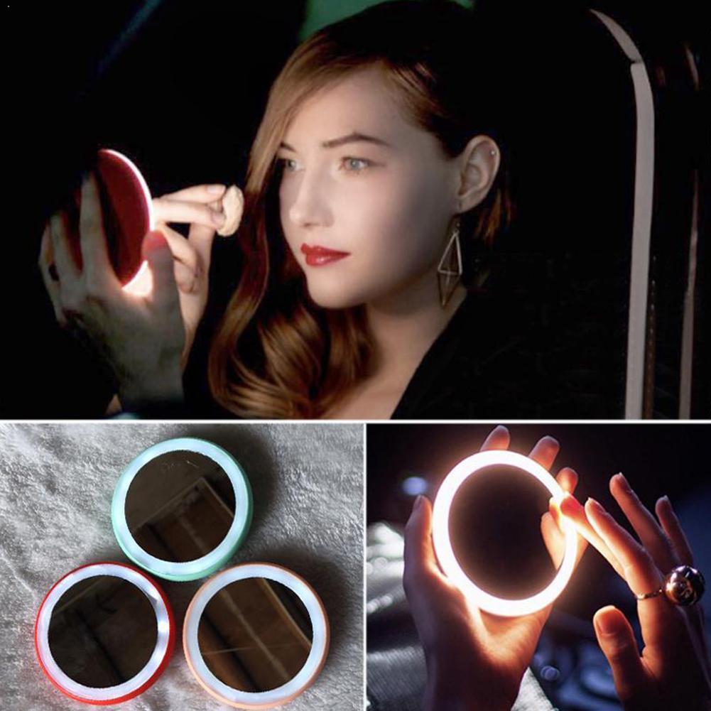 Mini Luminous Makeup Mirror Portable Cute Led Hd Smart Makeup Wear Tools For Women With Mirror Light Box Makeup Roud Outdoo H9X0