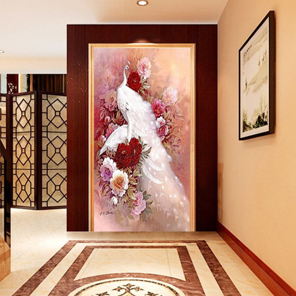 Hotel Wall Canvas Home Decor Needlework Bedroom White Peacock Background Diamond Painting Set 5D DIY Living Room Cross Stitch