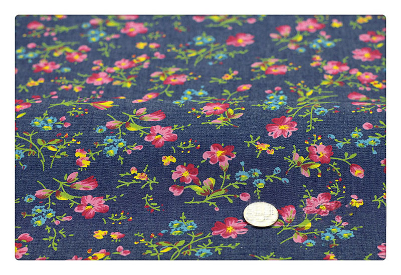 145*50cm 1pc Fasion Denim Fabric 100%Cotton Denim Fabrics Floral Print Thin Denim Fabric Sewing Material Diy Women Girl Dress