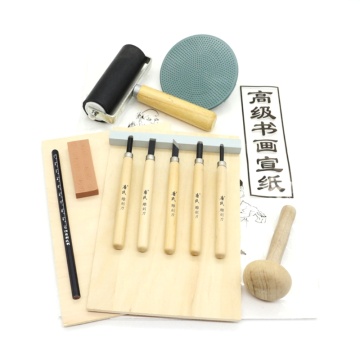 Block Printing Starter Tool Kit Rubber Stamp Making Kit with Ink Roller, Carving Tools, Tracing Papers for Stamp Carving