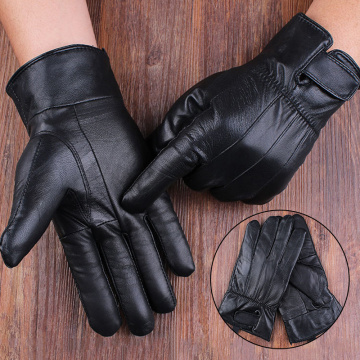 Fashion Men Genuine Leather Gloves Winter Windproof Gloves Touch Screen Black Real Sheepskin Wool Lining Warm Driving Mittens