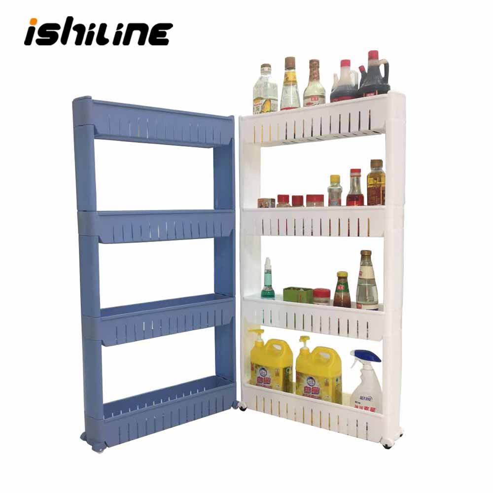 1/pcs Gap Kitchen Storage Rack Shelf Slim Slide Tower Movable Assemble Plastic Bathroom Shelf Wheels Space 3 layers High Quality