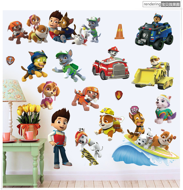 3D Paw Patrol Wall Stickers For Kids Removable Decals Nursery Home Decor Vinyl Mural Boys Girls Bedroom Living Room Mural Art