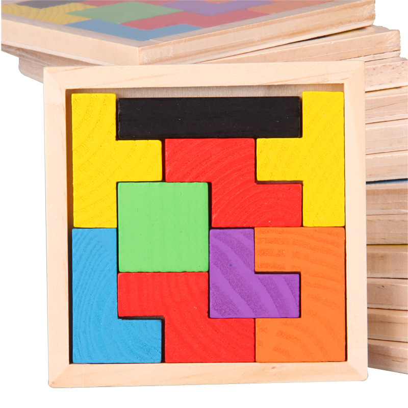 Montessori Educational Wooden Toys for Children Early Learning Math Tangram Brain-Teaser Puzzles Wood Tetris Game Preschool Toy
