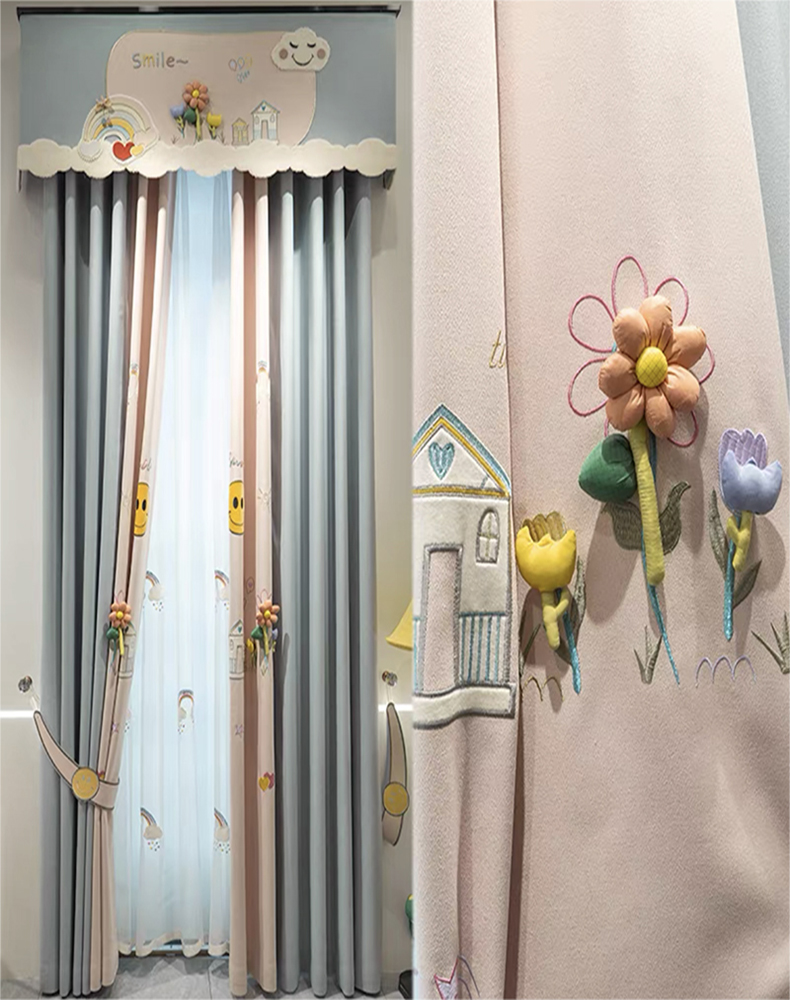 Children Bedroom Blackout Embroidery Print Cartoon Curtains