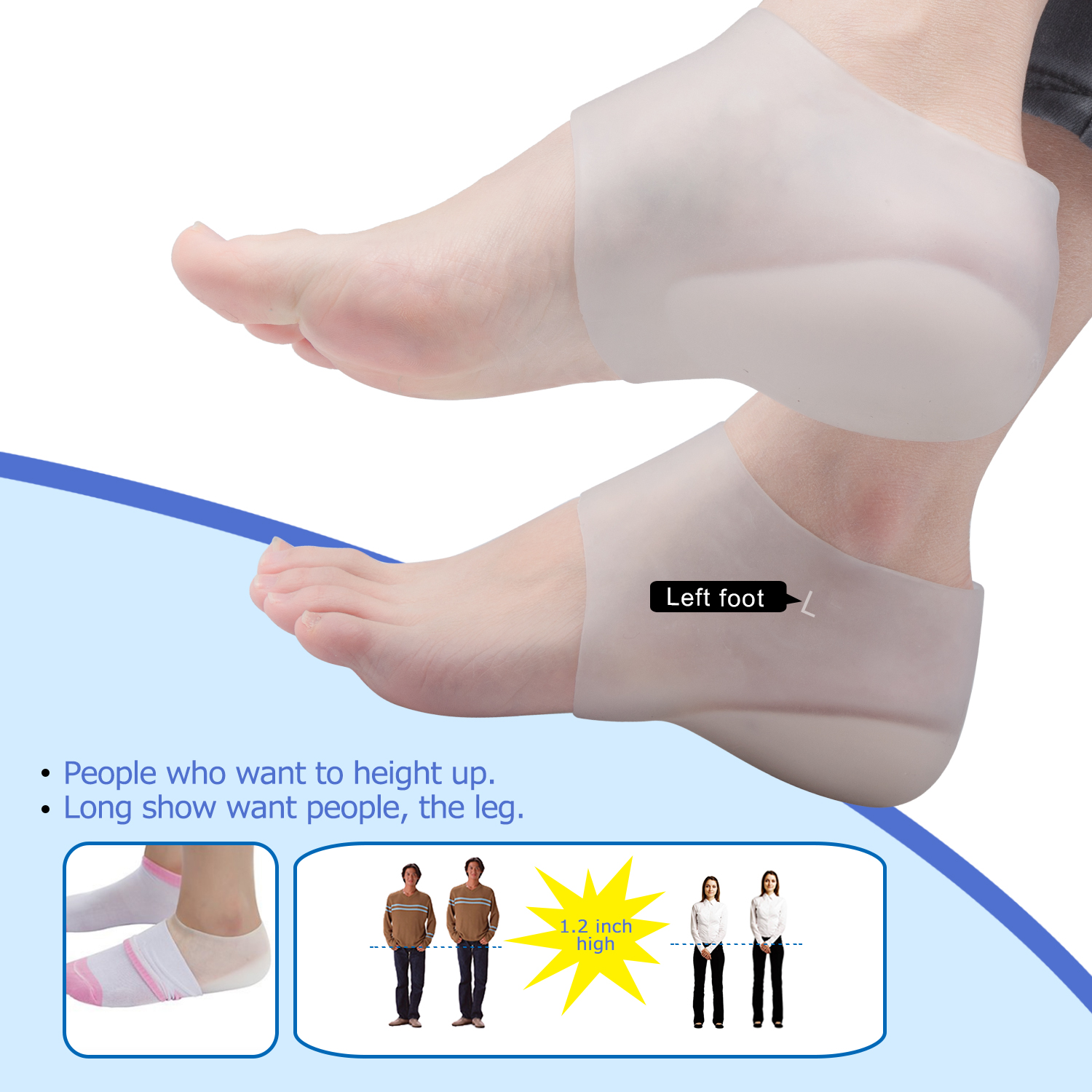 Invisible Heightening Pad Silicone Half Insole Insert Anti-crack Foot Heel Protector Unisex 1.2inch Height Increase Feet Care