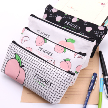 New Canvas Fruit Peach Pencil Case School Pencil Cases for Girl Stationery Canvas Pencil Bag Estojo Escolar School Supplies