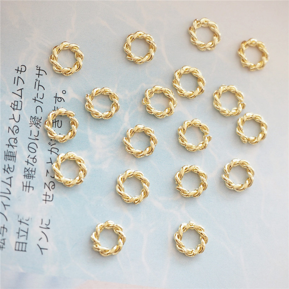 100pcs Gold Hollow Twist Circle 6mm 3D Alloy Nail Art Rhinestone metal manicure nails accessories nail art decoration DIY charms