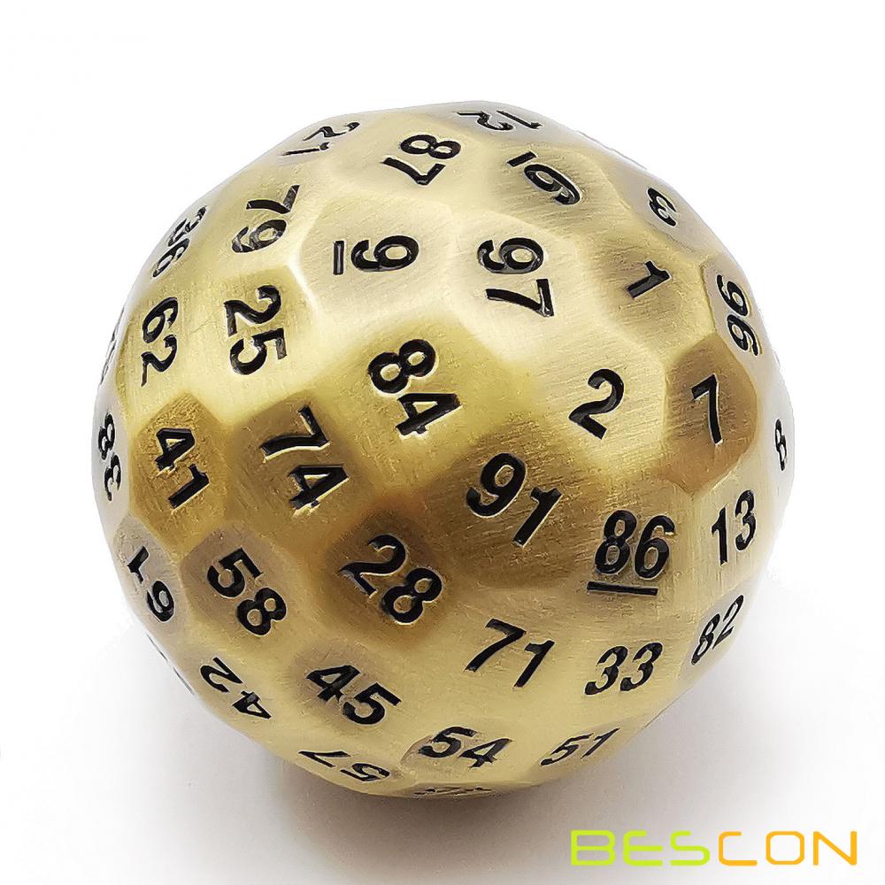 Bescon Solid Metal 100 Sided Dice, Game Dice D100,Giant Polyhedral Metal 100 Sides Dice 50MM in Diameter (1.97in), Ancient Brass