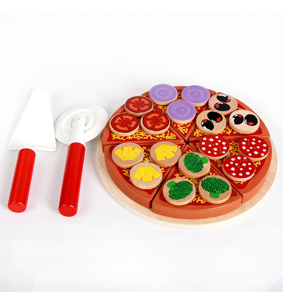Simulation Pizza Wooden Kitchen Toys Fruit Vegetable with Tableware Food Cooking Tableware Children Kitchen Pretend Play Toy