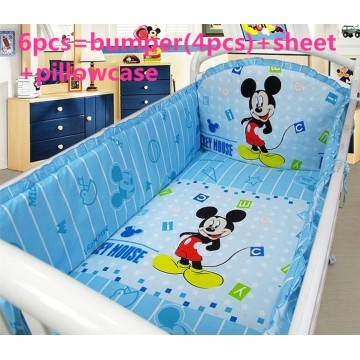 Promotion! 6PCS Cartoon Baby bedding sets bumper,100% cotton cartoon crib baby bumper ,include(bumpers+sheet+pillow cover)