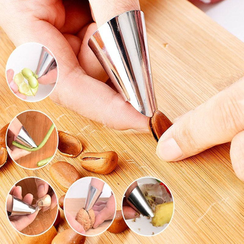 Stainless Steel Finger Protectors Peanut Sheller Vegetable Nuts Peeling Finger Guard Kitchen Cutting Protection Tools