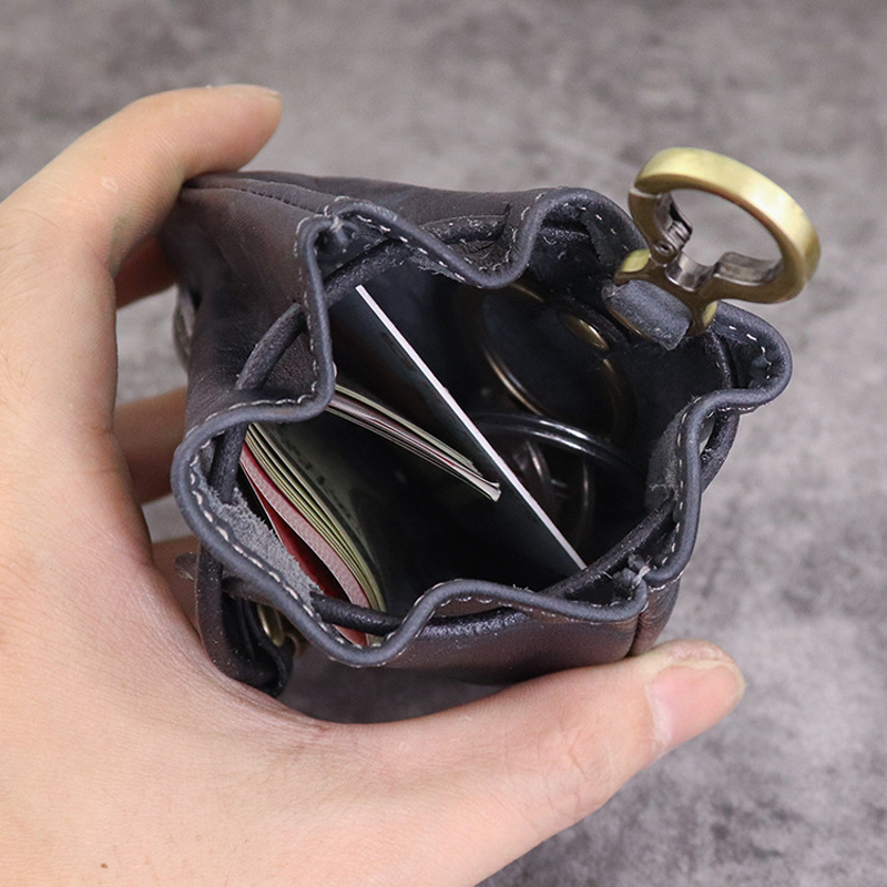 Vintage 100% Genuine Leather Coin Purse Men Women Small Mini Wallet Amekaji Wallets Change Purse DrawString New Key Holder Pouch