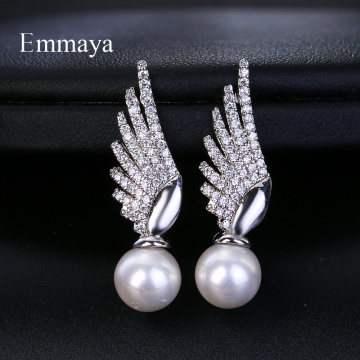 Emmaya Fashion 3 Colors wings Stud Earring for Women Zircon Charm Wedding Earrings Party Engagement Jewelry Valentine Gifts