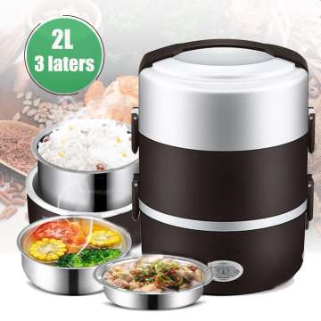 2L Portable 3 Layer Lunch Box Mini Electric Rice Cooker Steamer Meal Thermal Heating Automatic Food Container Warmer Cooking Pot