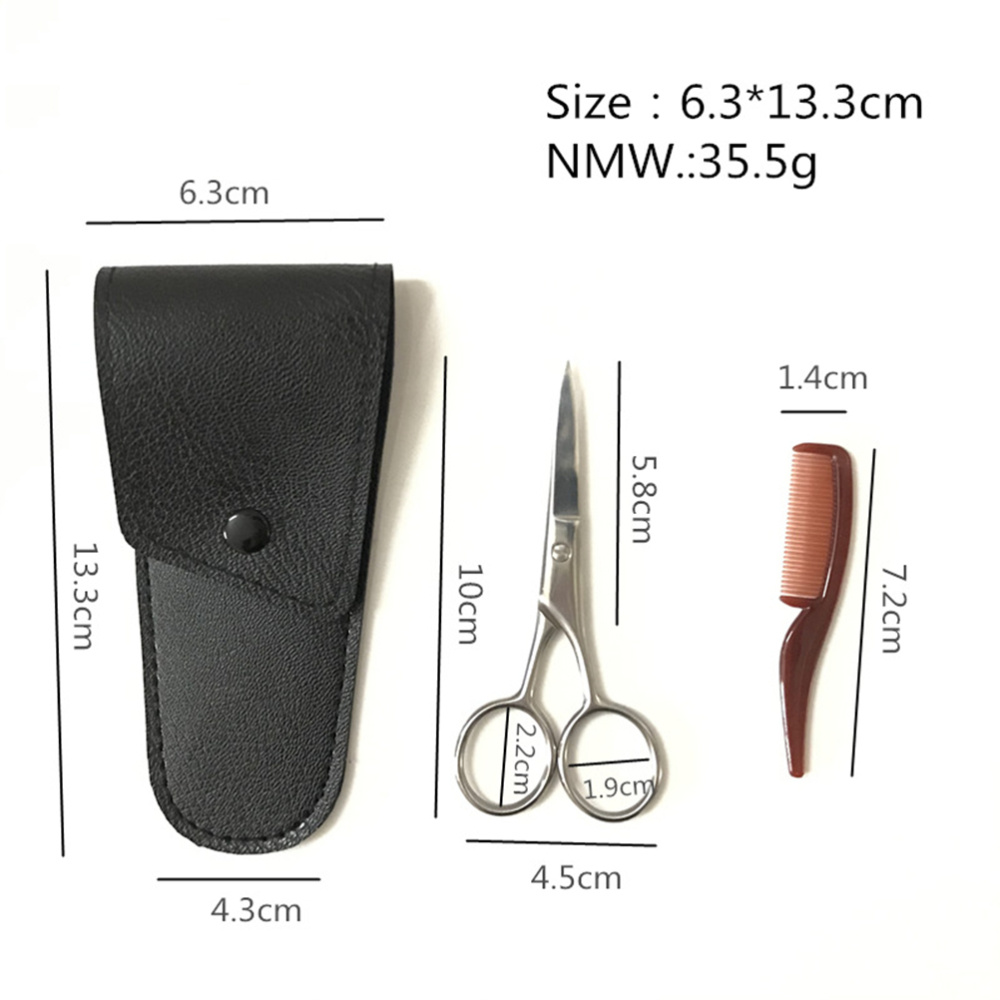 1 Set Mustache Eyebrow Trimmer Men Beard Scissors Stainless Steel Shear Cutter Care Accessary Scissors Comb Kit with Storage Bag