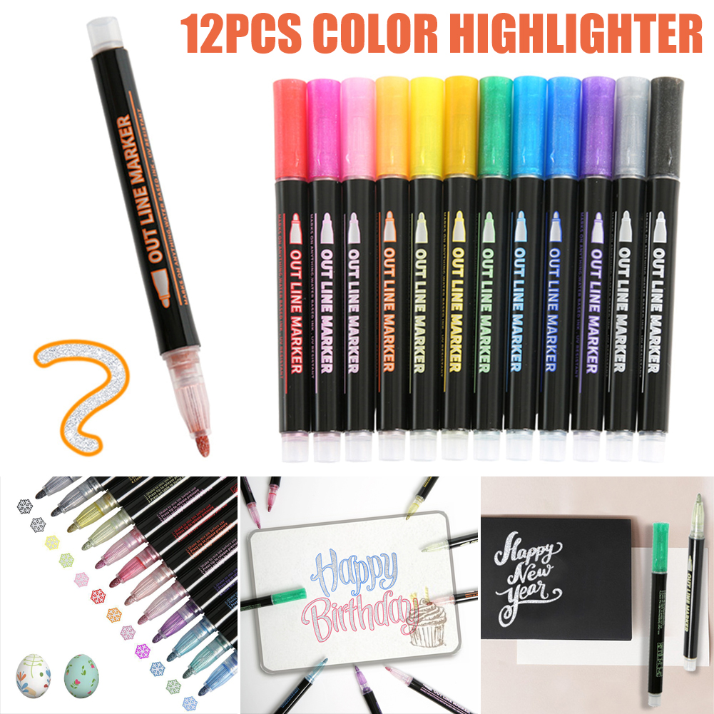 12 Marker Pen for Highlight Painting Kit for Painting Rocks Pebbles Glass Water Based Waterproof Acrylic Paint Pen EM88