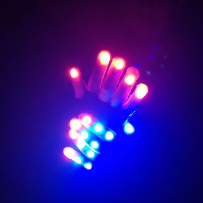 1pcs Magic white glove Rainbow Flash Fingertip LED Gloves Halloween Unisex Light Up Glow Stick Gloves Mittens