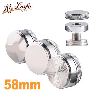 58mm Adjustable 304 Stainless Steel Coffee Espresso Tamper Silver Three Angled Slopes Base Flat/Thread Distribution Tools