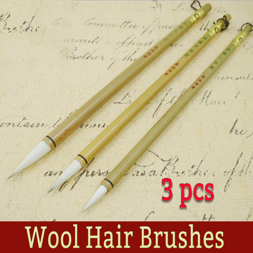 3pcs Chinese Calligraphy Brushes with bamboo penholder wool hair brush for painting calligraphy for artist supplies