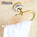 Vintage Style White Porcelain Gold Color Towel Ring Rack Holder Ceramic Plate Base Towel Bar Wall Mount Bathroom Accessories