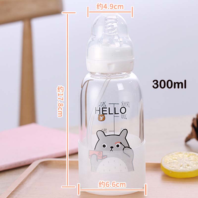 Baby Bottle Feeding 300ml Small Glass Bottle Silicone Nipples Non Handles Infant Toddlers Milk Nursing Bottle