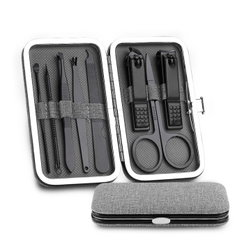 8pcs Manicure Set Stainless Steel Nails Set Black Nail Clipper Pedicure Scissor Tweezer Nail Kits Portable Nail Clippers Set