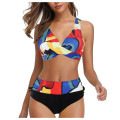 Women's Sexy Bikini Swimsuit Large Size Ethnic Print Split Two-piece High Waist Sexy Bikini Beachwear Swimsuit#40