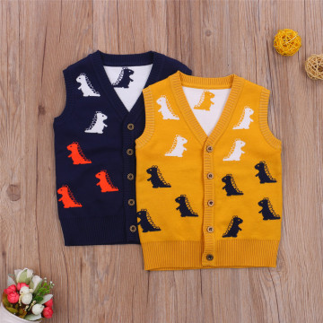 2020 2-8Y Casual Kids Baby Boys Knited Vest Coats Cartoon Dinosaur Print Sleeveless V Neck Button Cardigan Fall Toddler Outwear