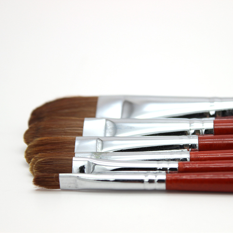 6pcs/Set oil paint brush artists practice weasel hair wood rod gouache brush Acrylics Paints art supplies red paintbrush