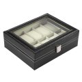 10 Slots PU Leather Black Watch Box Case Jewelry Display Storage Organizer Holder Packaging Collection Casket Caja de For Men