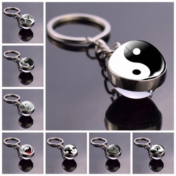 Black and White Yinyang Taichi Symbols Key Chain Jewelry Yin Yang Life Tree Glass Ball Pendant Keychains Gifts for Women