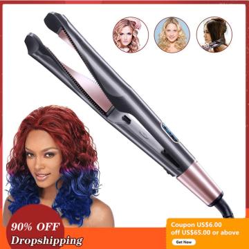 Dropshipping 2 in 1 Hair Curler & Straightener Flat Irons Professional Electric Curling Iron Ceramic Styling Salon Tool