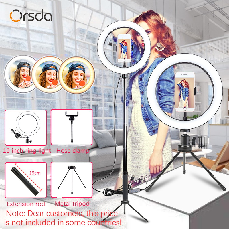 Orsda 6/10 inch ring light with tripod LED Ring Light Selfie Ring Light with Stand for Youtube tik tok Live lighting photography