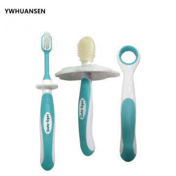 YWHUANSEN 3pcs/set Baby Silicone Deciduous Tooth Brush+Children's Training Toothbrush+Tongue Coating Cleaner Kids Teethers Items